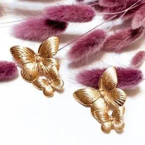 Anthropologie Gold Butterfly Earrings
